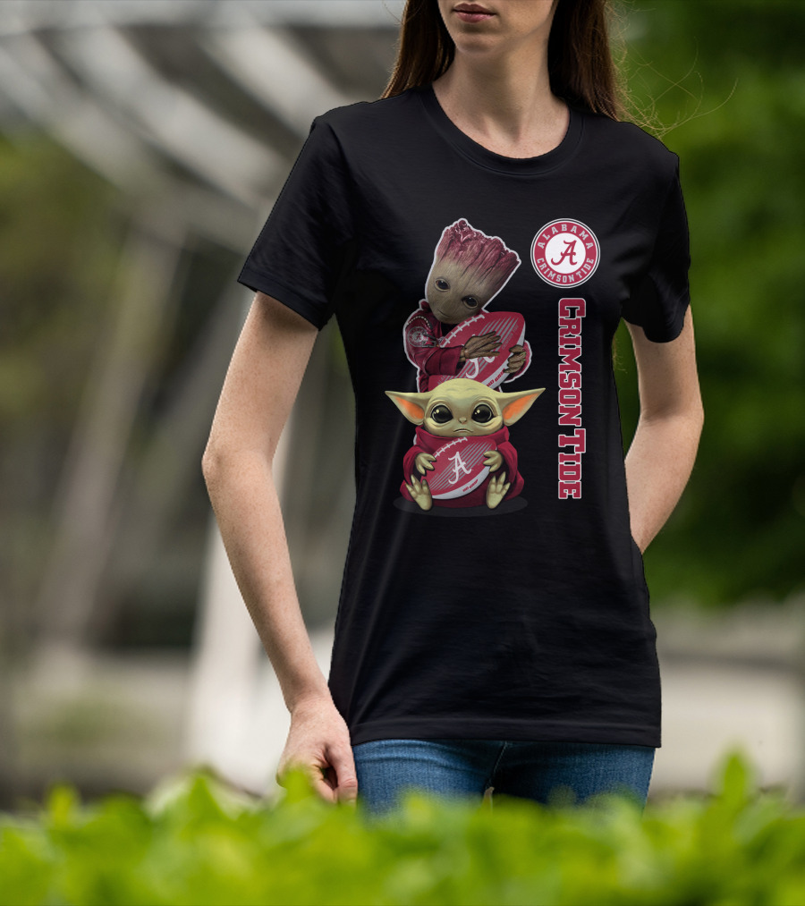 Alabama Crimson Tide Groot Baby Yoda Football T-Shirt