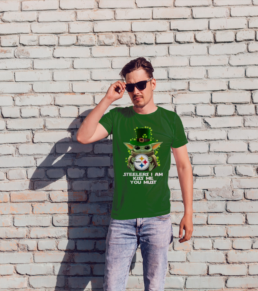 Steelers I Am Kiss Me You Must Baby Yoda St. Patrick's Day T-Shirt