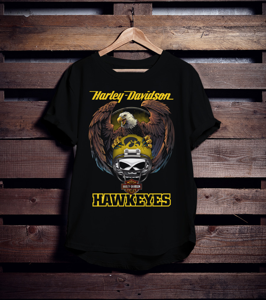 Harley Davidson Hawkeyes Bald Eagle Iowa Helmet T-Shirt