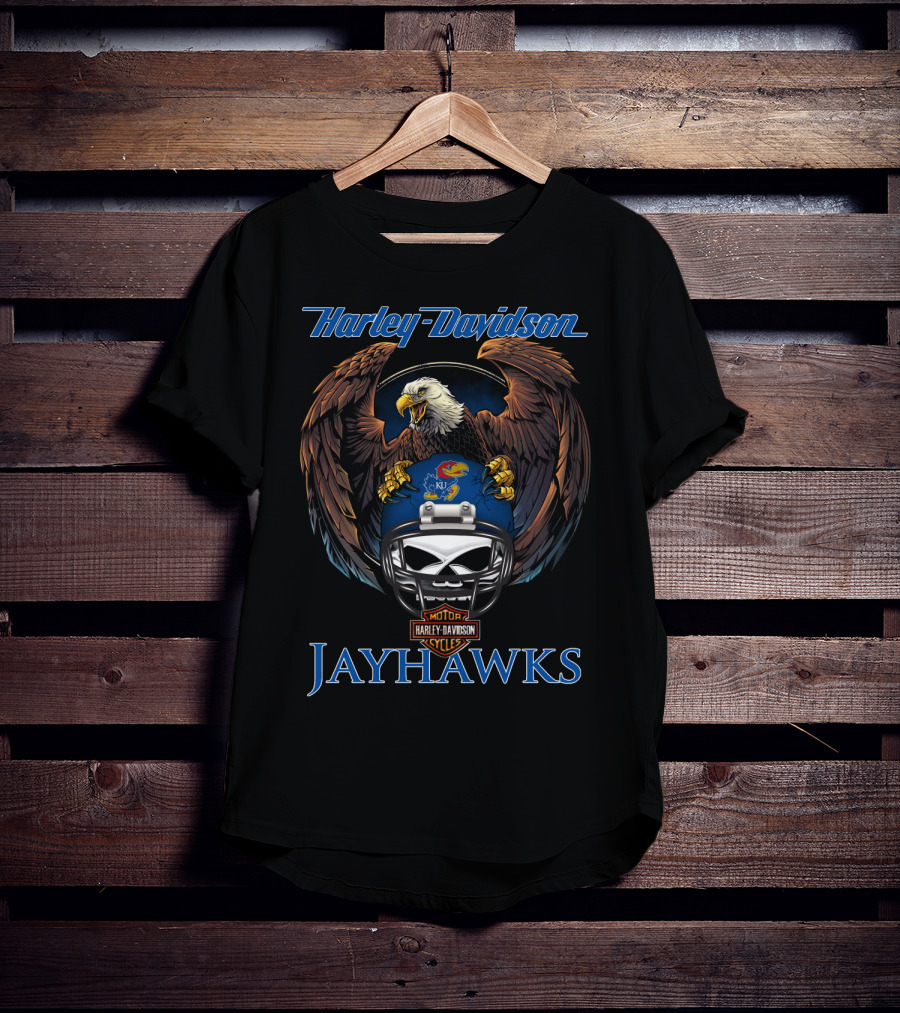 Harley Davidson Jayhawks Eagle And Skull Helmet With Ku T-Shirt