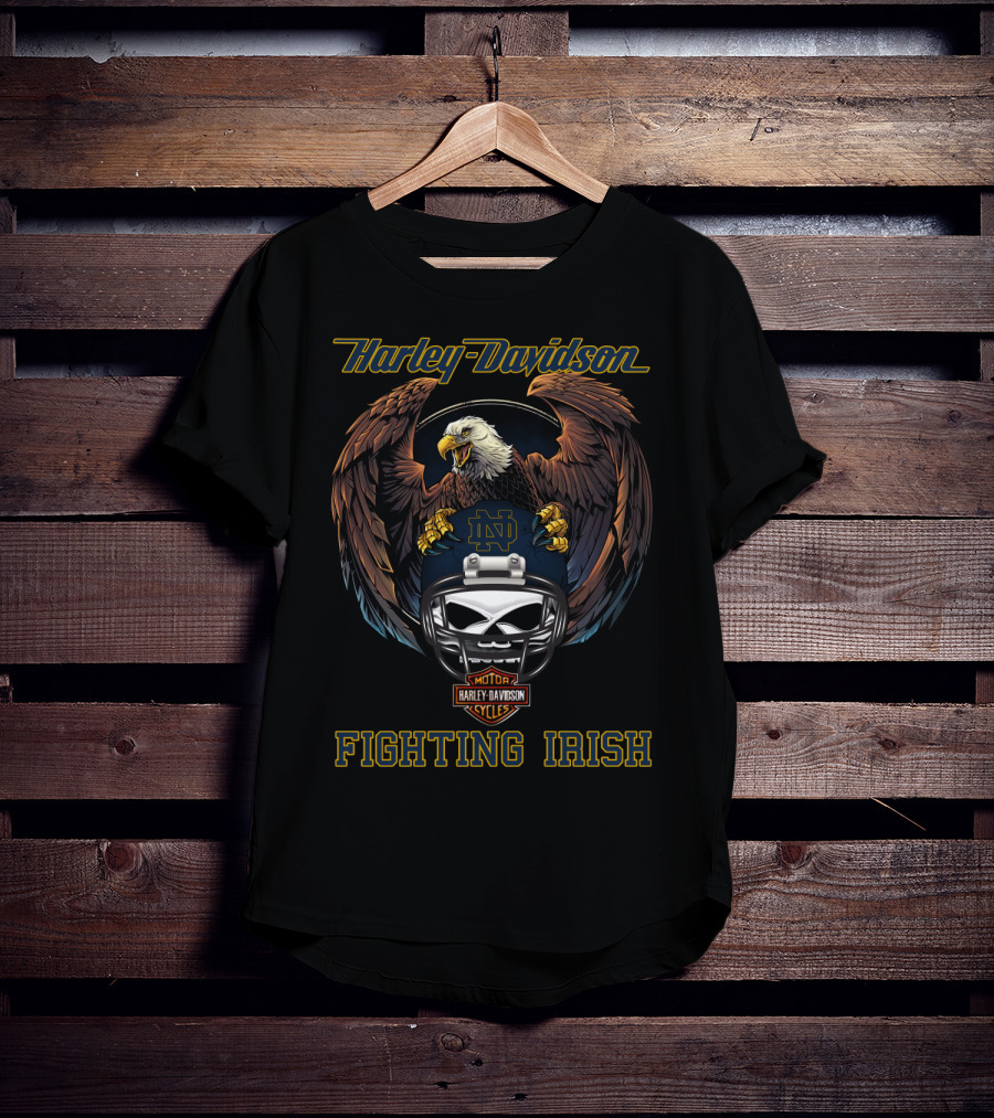 Harley Davidson Fighting Irish Ncaa Nd Motorcycle Cycles Eagle Helmet T-Shirt