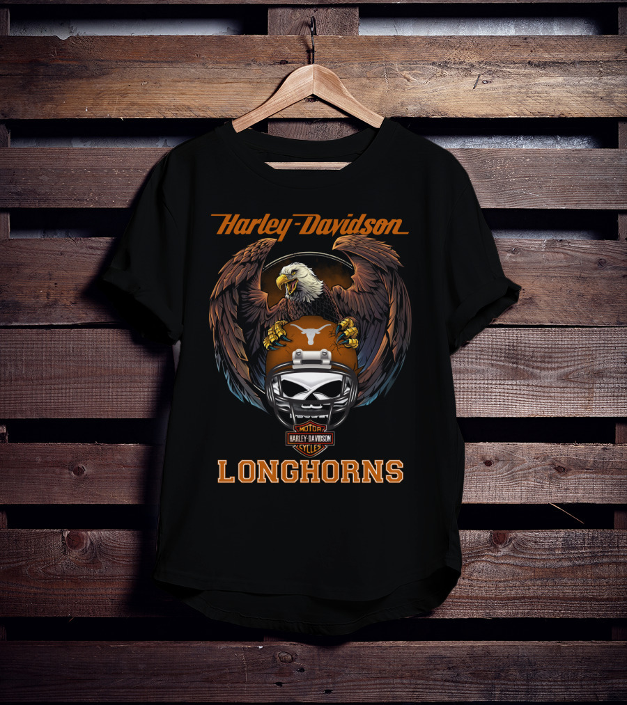 Harley Davidson Motorcycles Longhorns Eagle Helmet T-Shirt