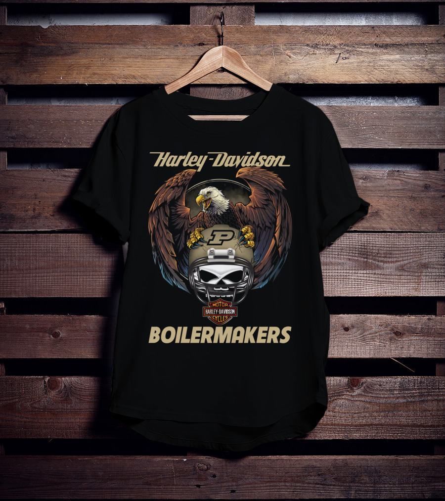 Harley Davidson Purdue Boilermakers Eagle Skull Helmet T-Shirt