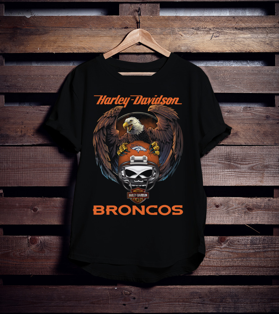 Harley Davidson Broncos Skull Eagle Helmet Nfl Collaboration T-Shirt