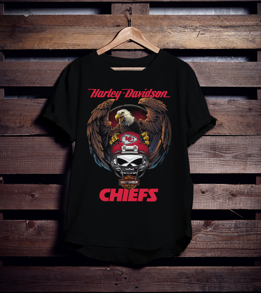 Harley Davidson Kansas City Chiefs Nfl Eagles Helmet Motor Cycles T-Shirt