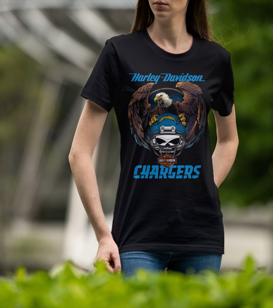 Harley Davidson Motorcycles Chargers Nfl Lac Eagle Helmet T-Shirt