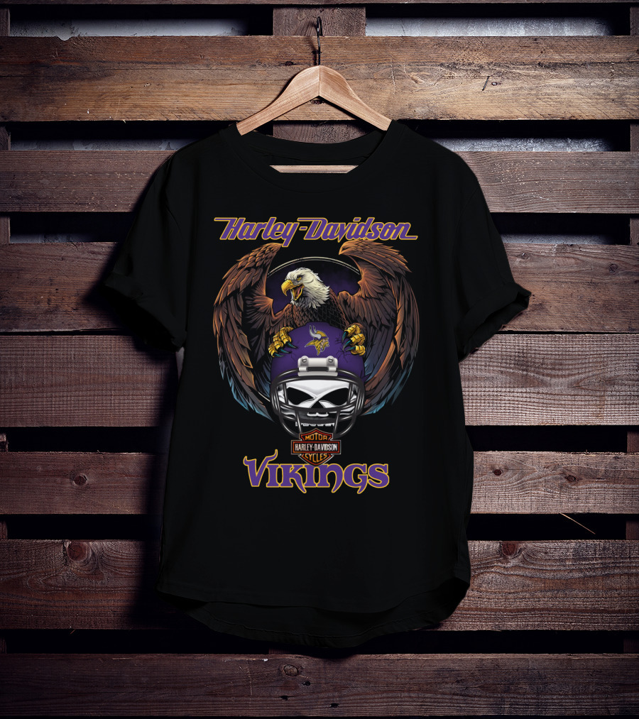 Harley Davidson Motor Cycles Vikings Nfl Eagle Helmet T-Shirt