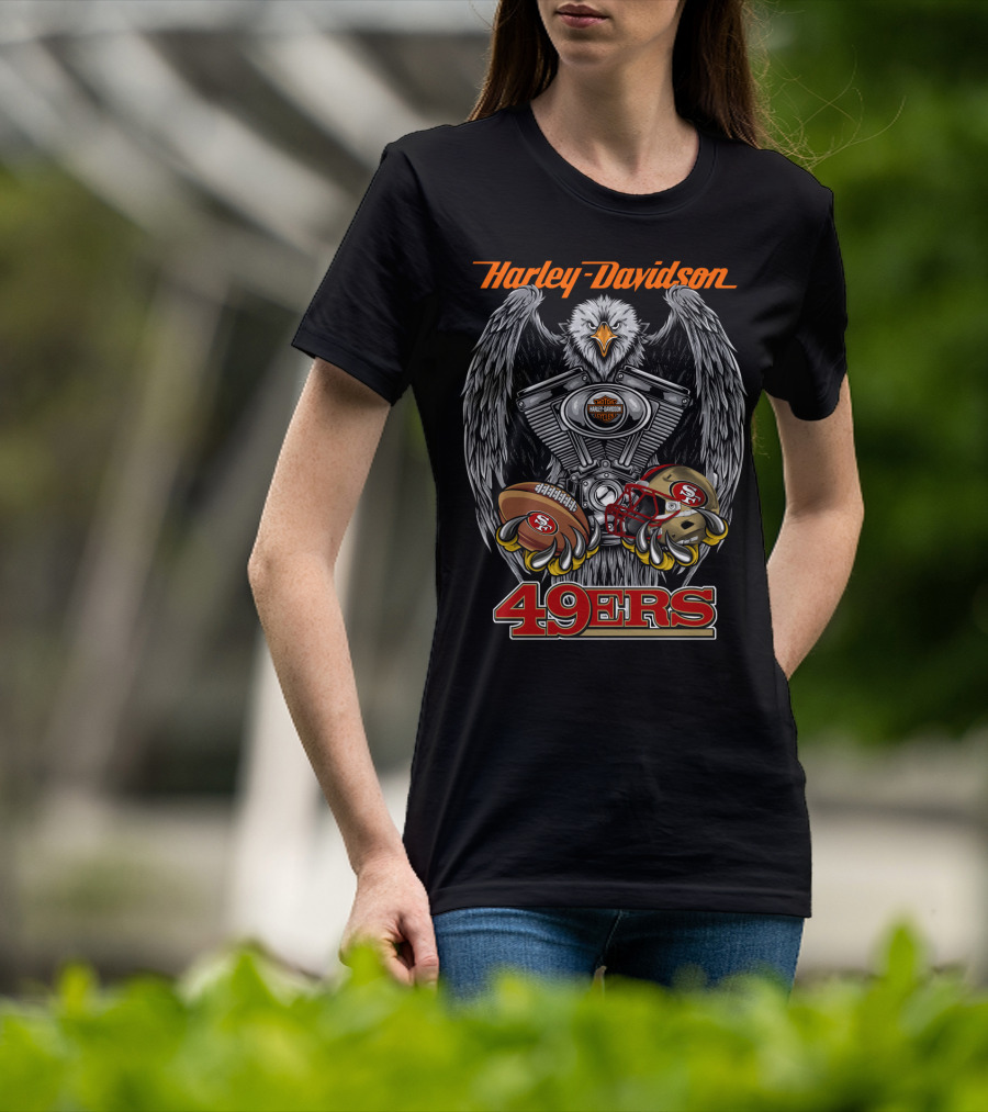 Harley Davidson 49ers Football Eagle And Engine T-Shirt