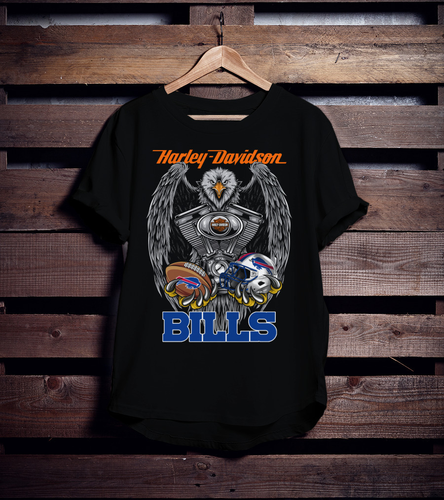 Harley Davidson Bills Nfl Football Engine Eagle T-Shirt