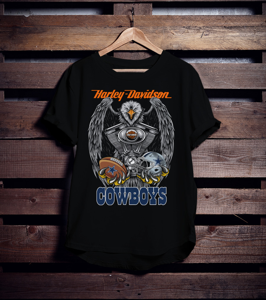 Harley Davidson Cowboys Nfl Dallas Football Eagle Engine T-Shirt