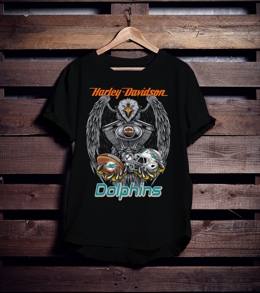 Harley Davidson Dolphins Miami Football Collaboration Nfl T-Shirt