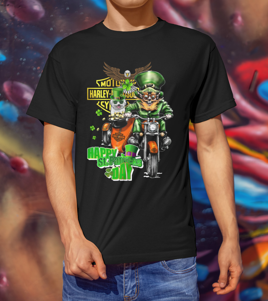 Harley Davidson Motor Cycles St Patrick's Day Bichon Frise 47 Leprechaun Motorcycle Rider T-Shirt
