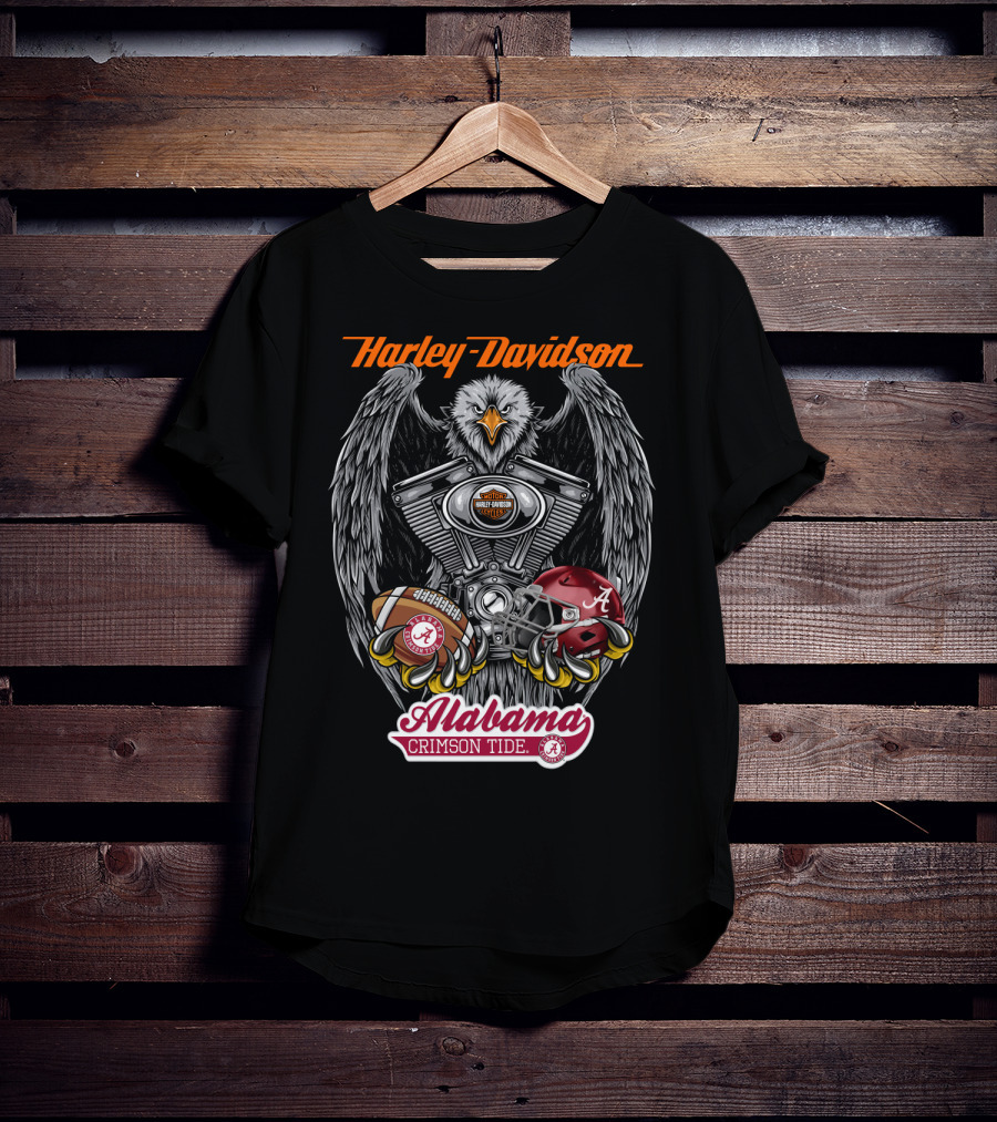 Harley Davidson Alabama Crimson Tide Ncaa Football Helmet And Eagle T-Shirt