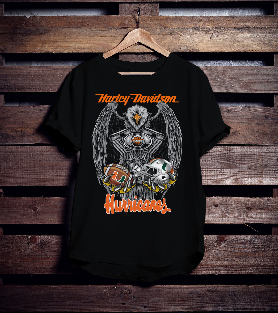 Harley Davidson Hurricanes Miami Football Helmet Engine Eagle T-Shirt