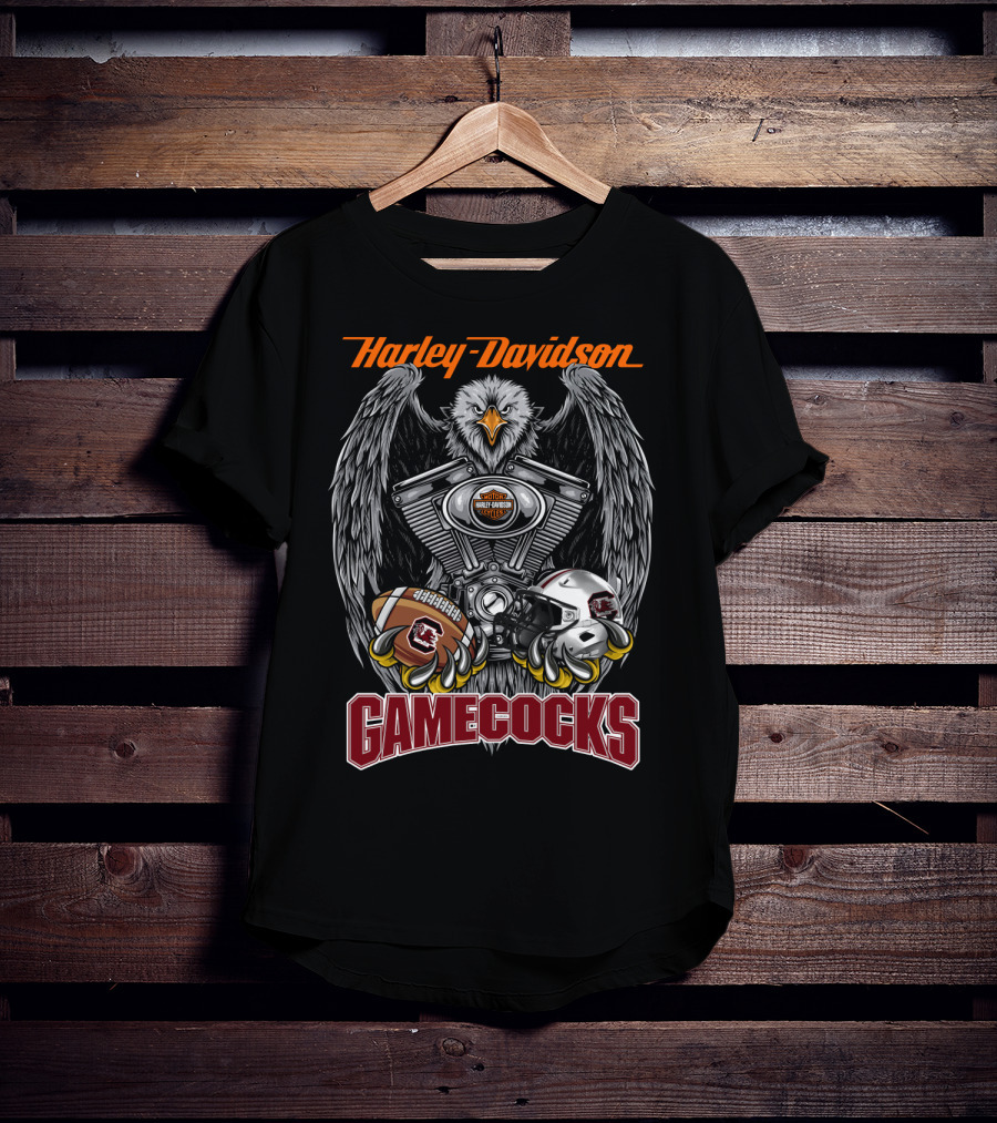Harley Davidson Gamecocks Ncaa Scg Football Eagle Engine T-Shirt