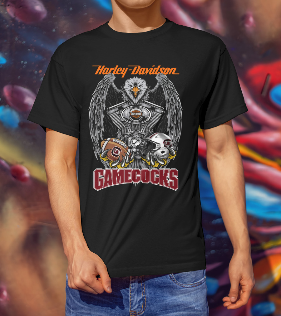 Harley Davidson Gamecocks Ncaa Scg Football Eagle Engine T-Shirt