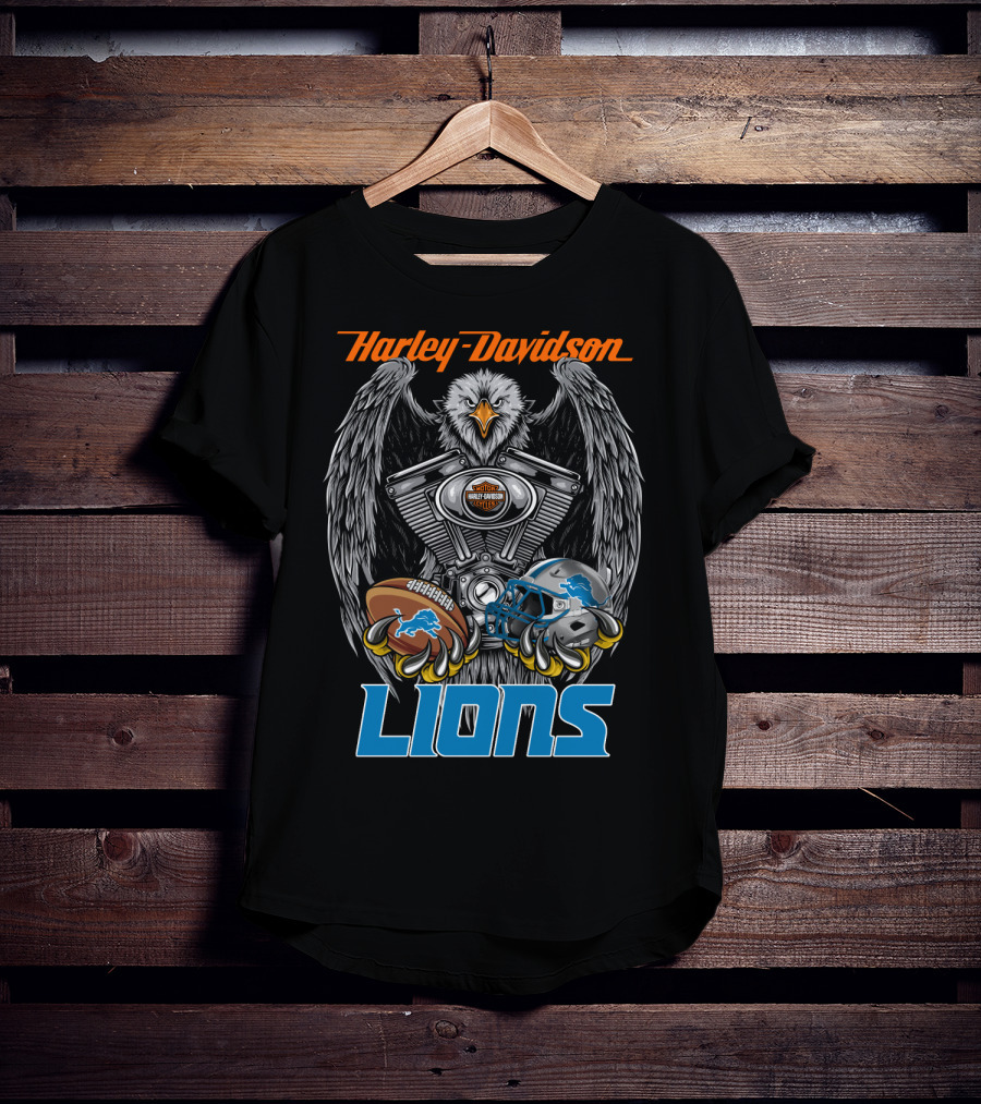 Harley Davidson Detroit Lions Eagle Football Engine T-Shirt