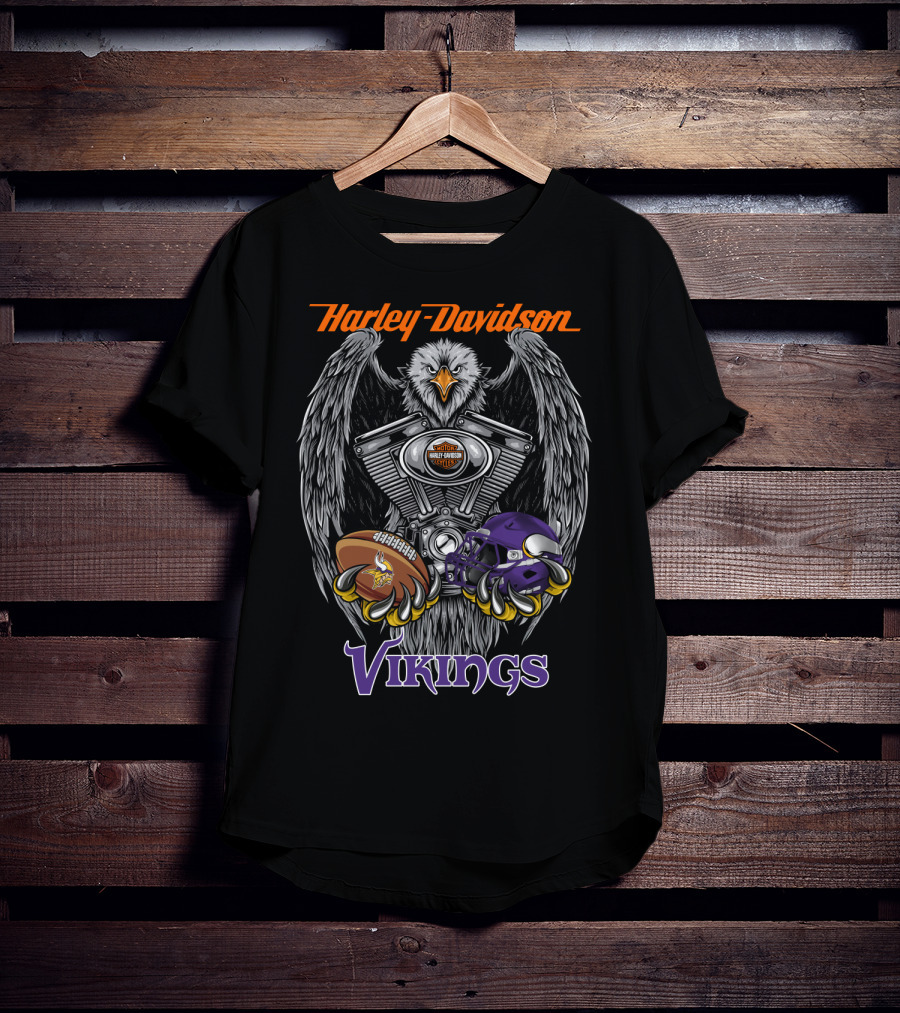 Harley Davidson Seattle Vikings Football Eagle Engine Art T-Shirt