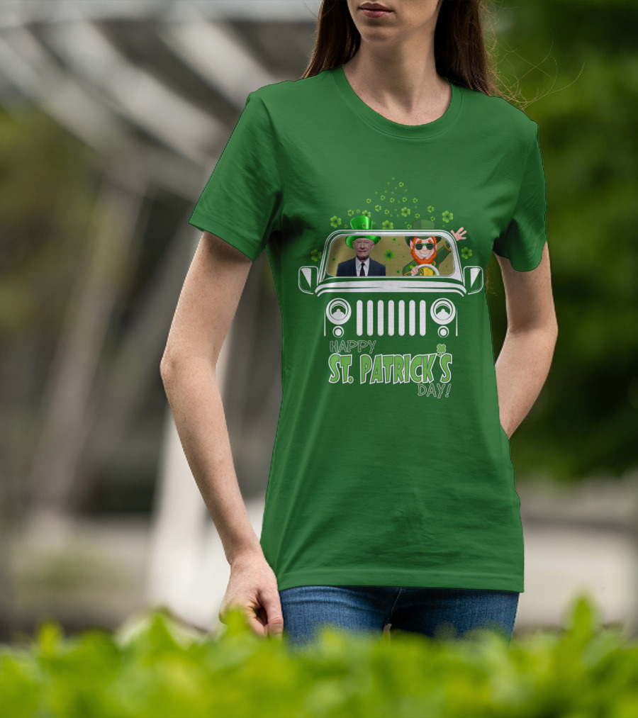 Happy St. Patrick's Day 51 Lyle Lovett Jeep With Leprechaun And Shamrocks T-Shirt