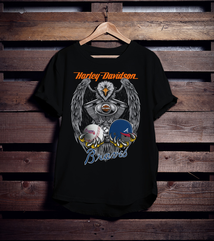 Harley Davidson Braves Baseball Eagle Engine T-Shirt