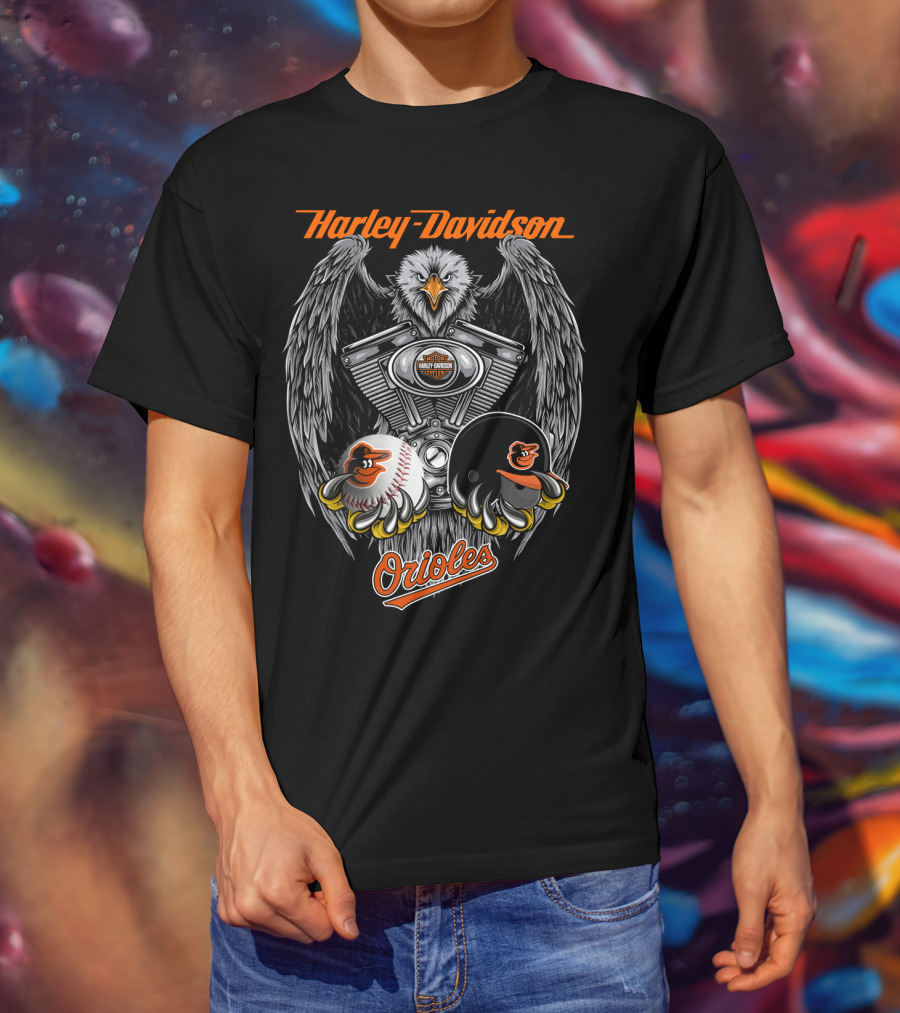 Harley Davidson Orioles Eagle Engine Baseball Helmet T-Shirt