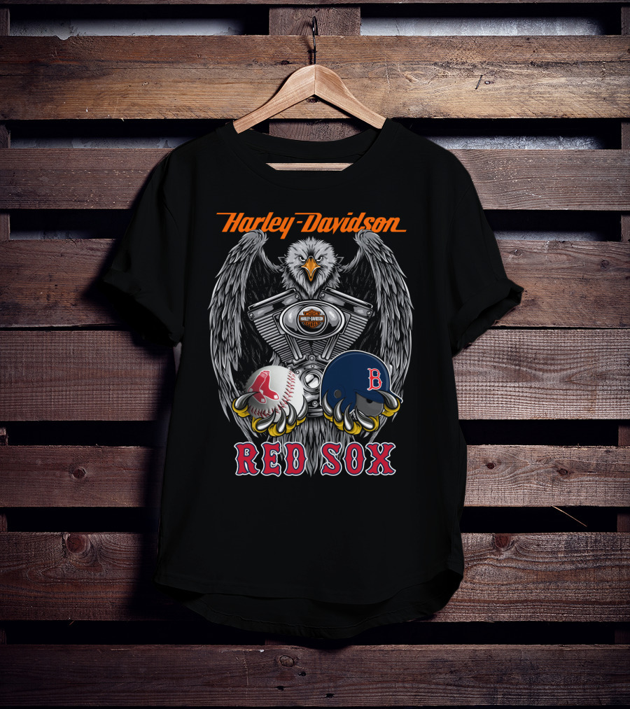 Harley Davidson Red Sox Baseball Eagle Engine T-Shirt