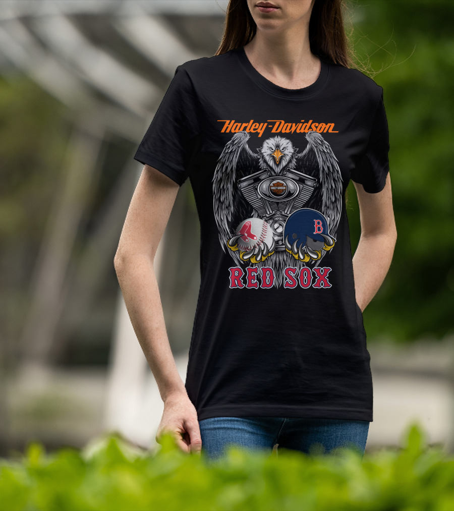 Harley Davidson Red Sox Baseball Eagle Engine T-Shirt
