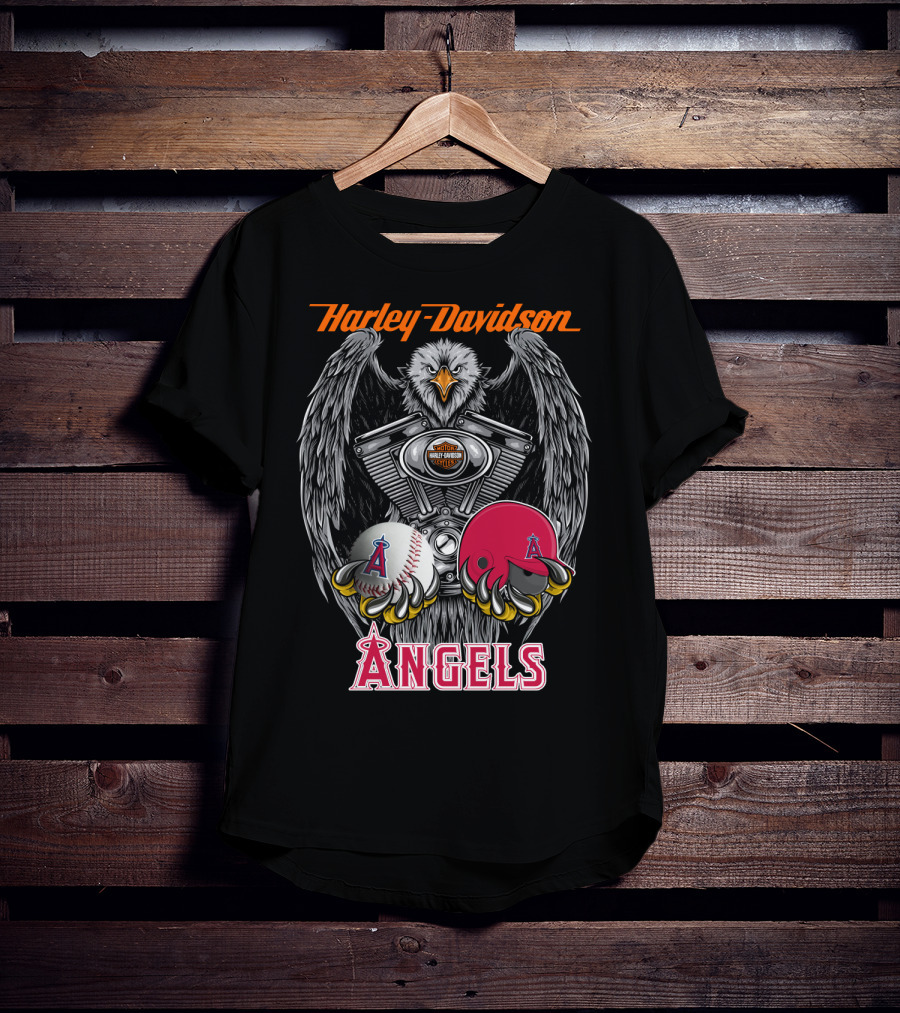 Harley Davidson Mlb Angels Eagle V-Twin Baseball Helmet T-Shirt