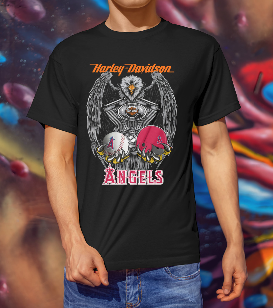 Harley Davidson Mlb Angels Eagle V-Twin Baseball Helmet T-Shirt