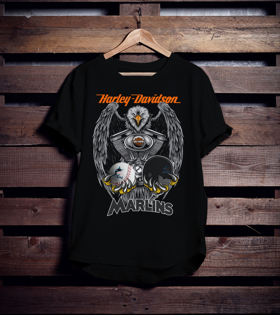 Harley Davidson Eagle Miami Marlins Baseball Helmet T-Shirt