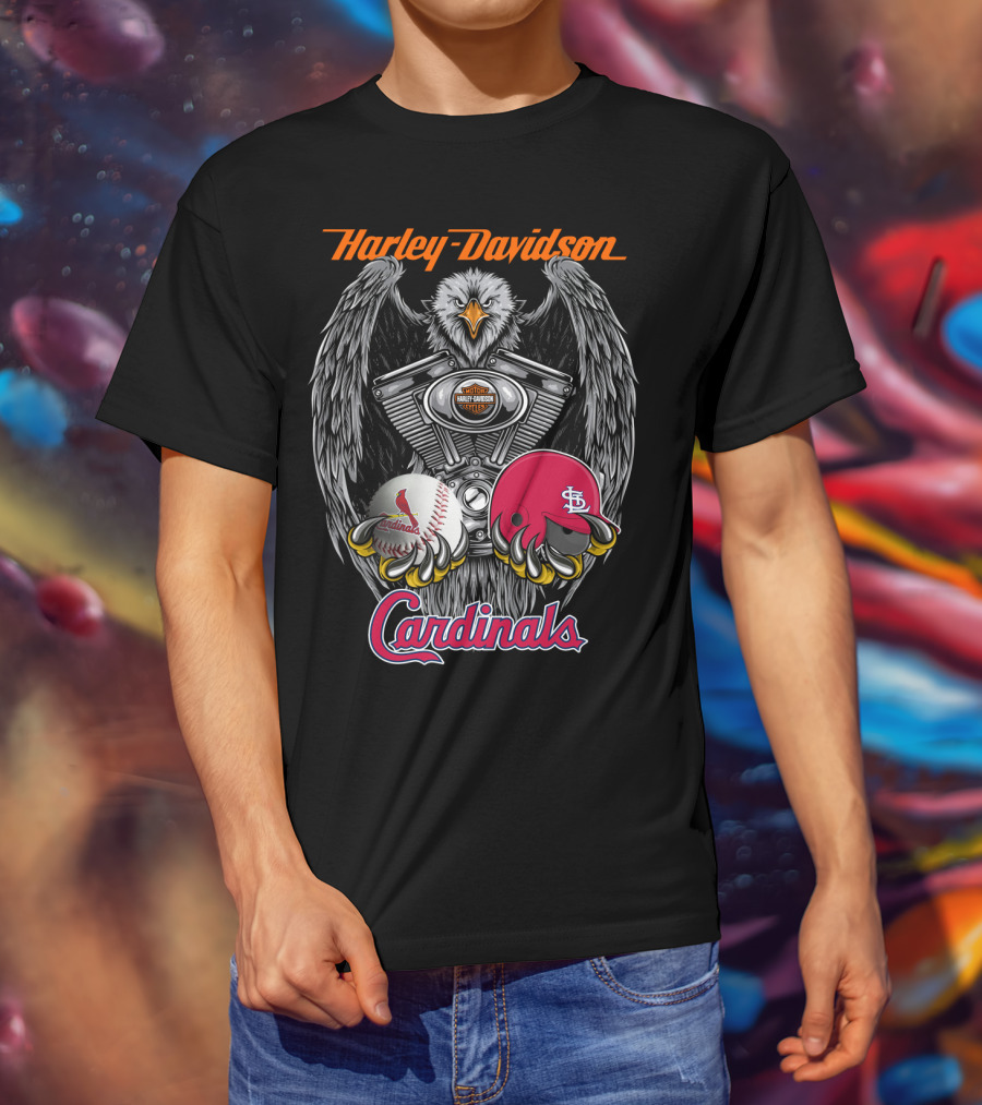 Harley Davidson St. Louis Cardinals Eagle Engine Baseball Helmet T-Shirt