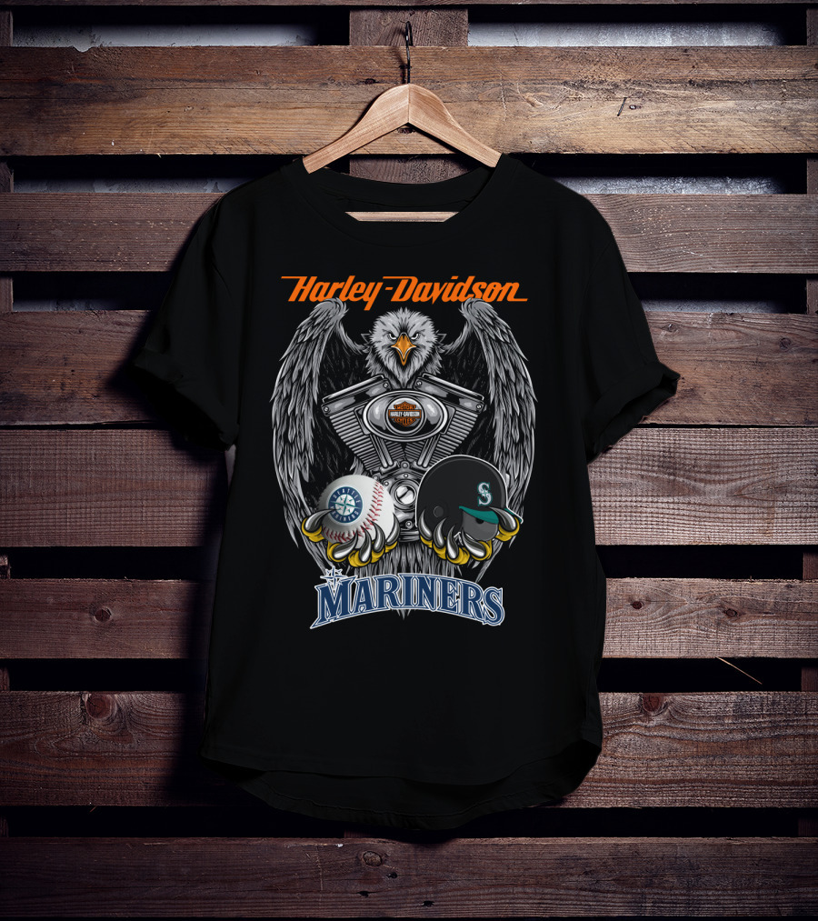 Harley Davidson Eagle Mlb Seattle Mariners Baseball Helmet Seattle T-Shirt