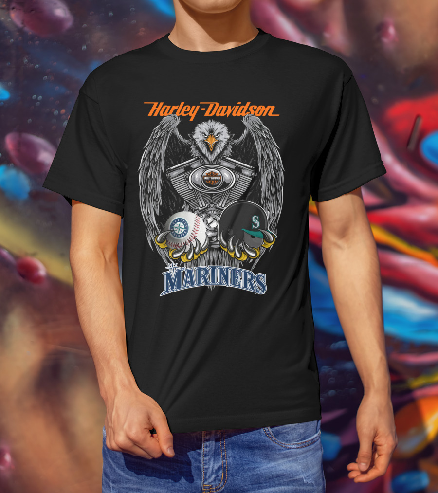 Harley Davidson Eagle Mlb Seattle Mariners Baseball Helmet Seattle T-Shirt
