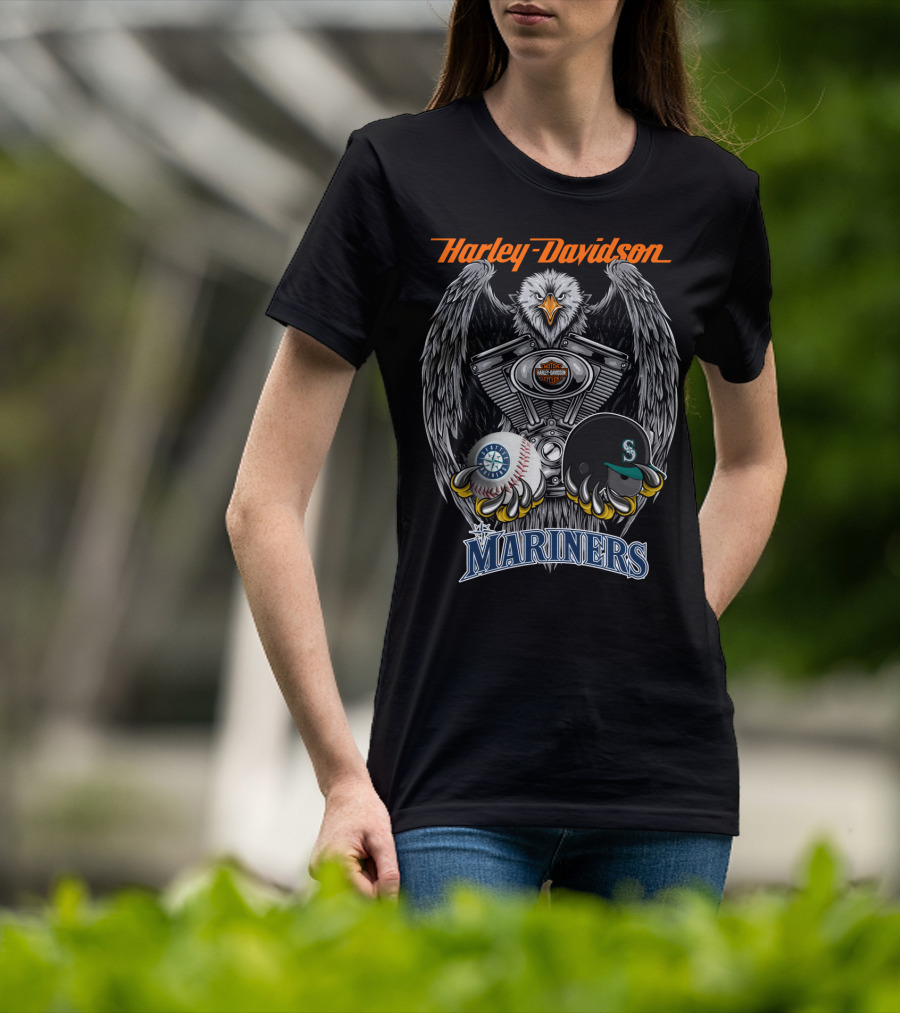 Harley Davidson Eagle Mlb Seattle Mariners Baseball Helmet Seattle T-Shirt