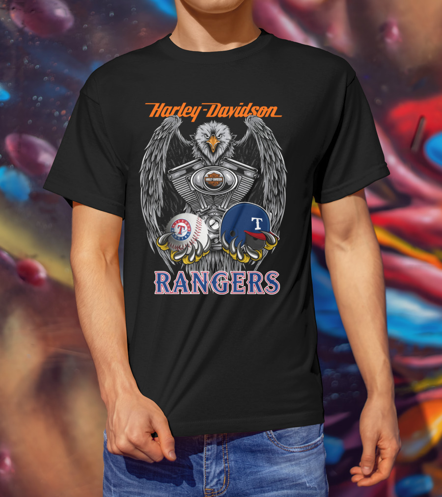 Harley Davidson Texas Rangers Mlb Baseball Eagle Engine T-Shirt