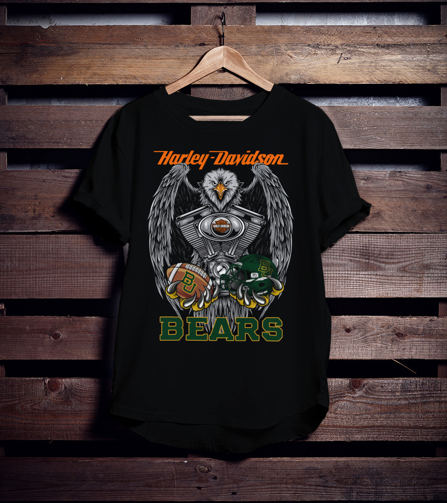 Harley Davidson Bears With Baylor Football And Eagle Engine T-Shirt