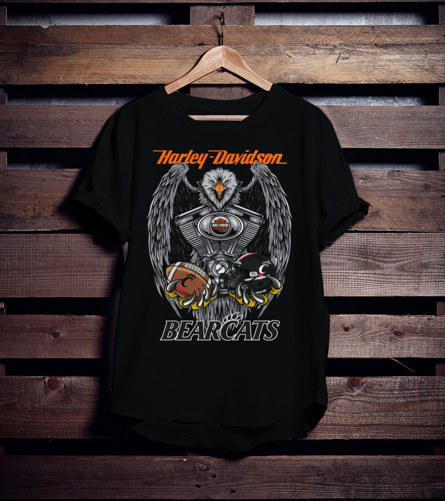 Harley Davidson Bearcats Football Eagle Engine T-Shirt