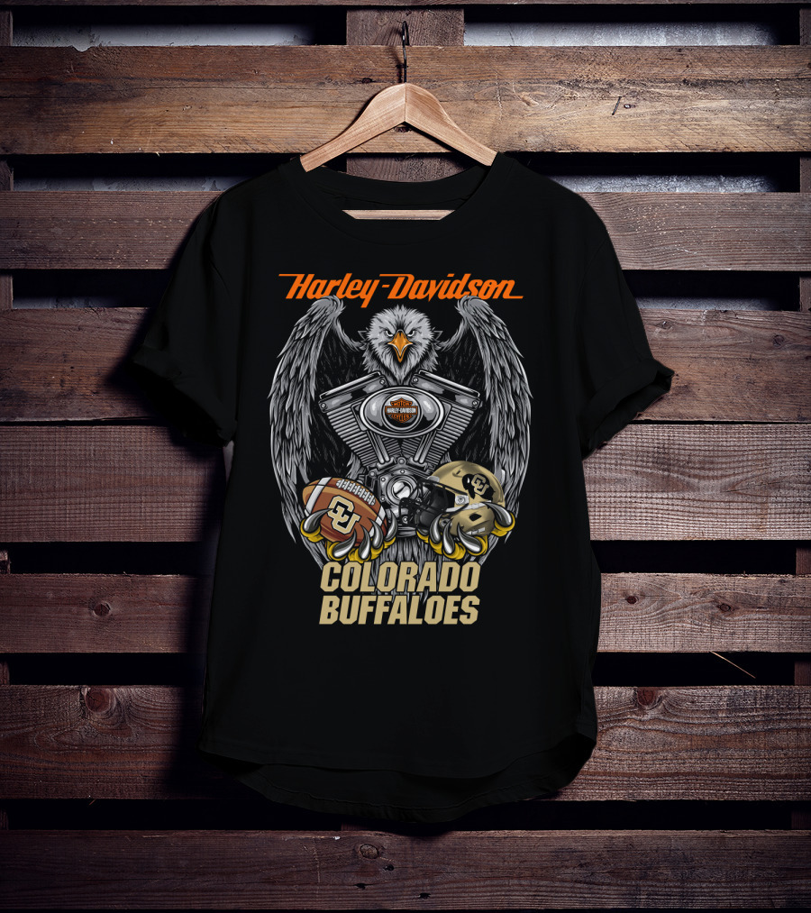 Harley Davidson Colorado Buffaloes Football Eagle Motorcycle Engine T-Shirt