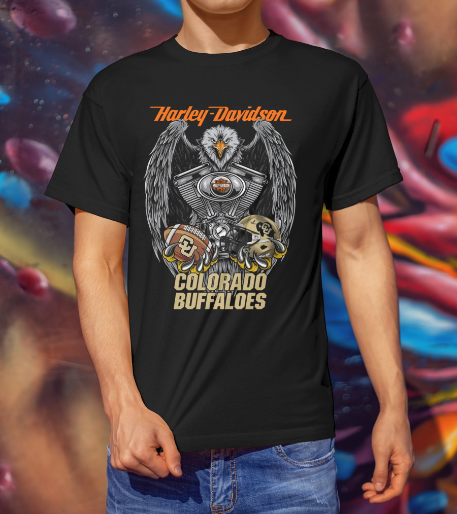Harley Davidson Colorado Buffaloes Football Eagle Motorcycle Engine T-Shirt