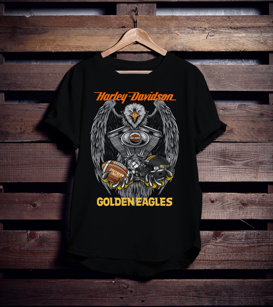 Harley Davidson Southern Miss Golden Eagles Ncaa Football Helmet And Engine T-Shirt