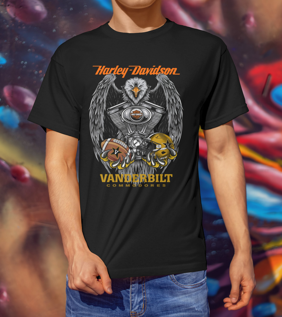 Harley Davidson Vanderbilt Commodores Ncaa Football Eagle Engine T-Shirt