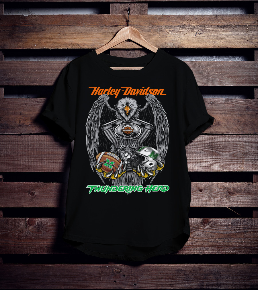 Harley Davidson Thundering Herd Marshall Football Eagle T-Shirt