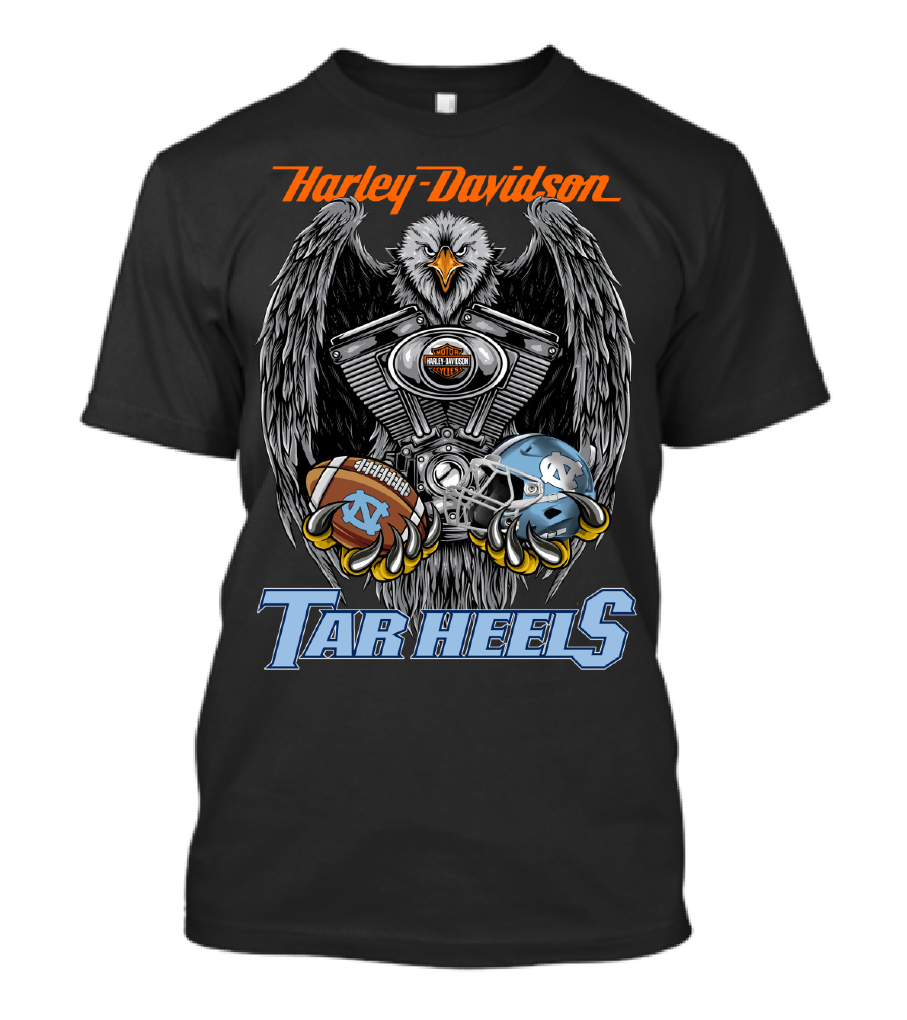 Harley Davidson Tar Heels Eagle With Engine Football And Helmet T-Shirt