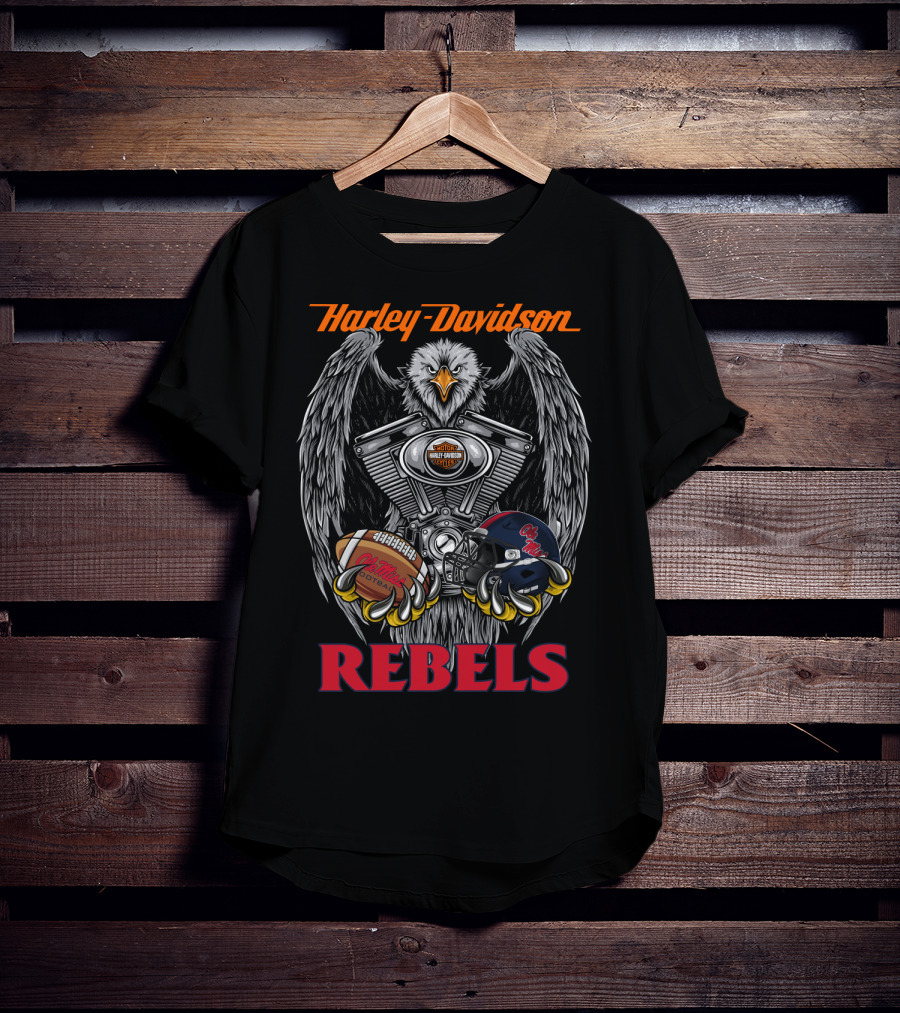 Harley Davidson Rebels Eagle Engine Football Helmet T-Shirt