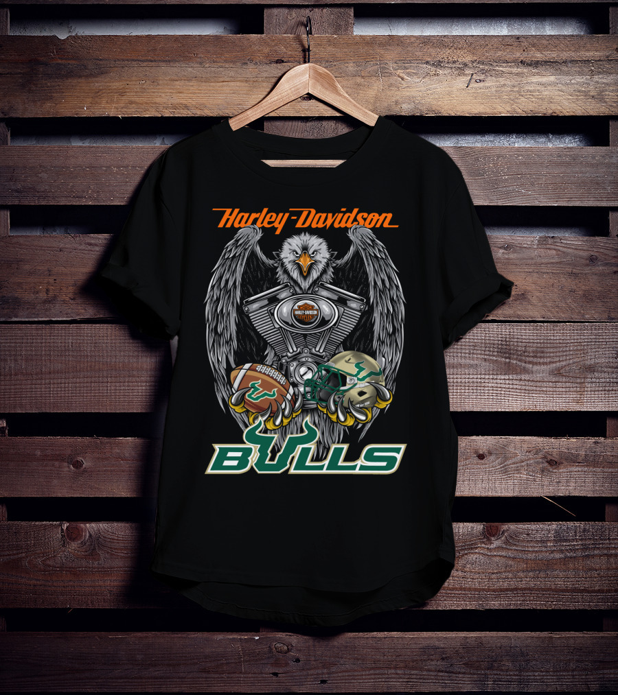 Harley Davidson Bulls Football Helmet And Engine Eagle T-Shirt