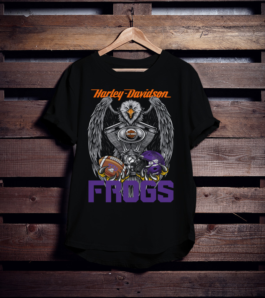 Harley Davidson Tcu Frogs Ncaa Football Helmet And Eagle T-Shirt