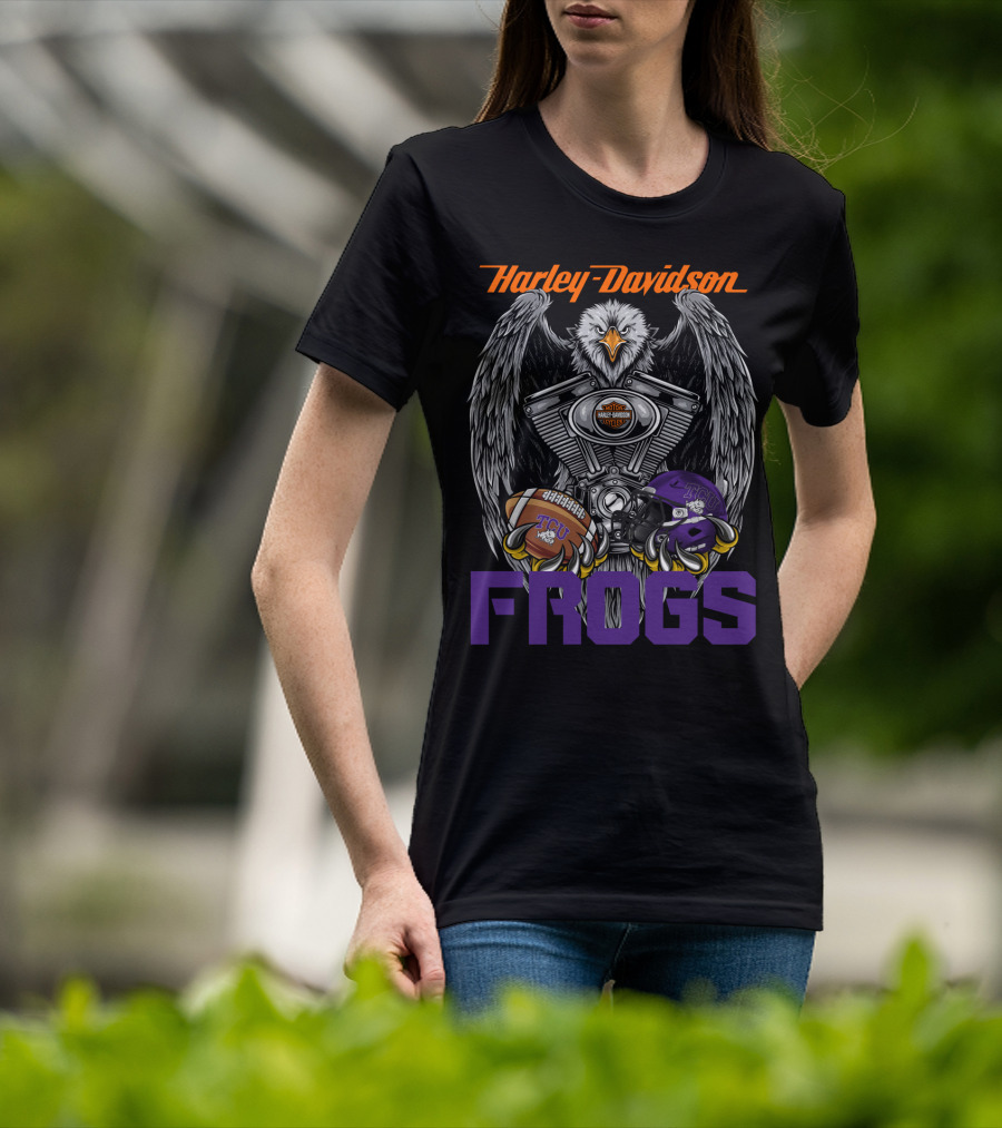 Harley Davidson Tcu Frogs Ncaa Football Helmet And Eagle T-Shirt