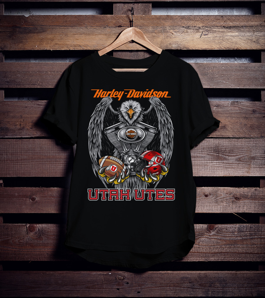 Harley Davidson Utah Utes Eagle Football And Helmet T-Shirt