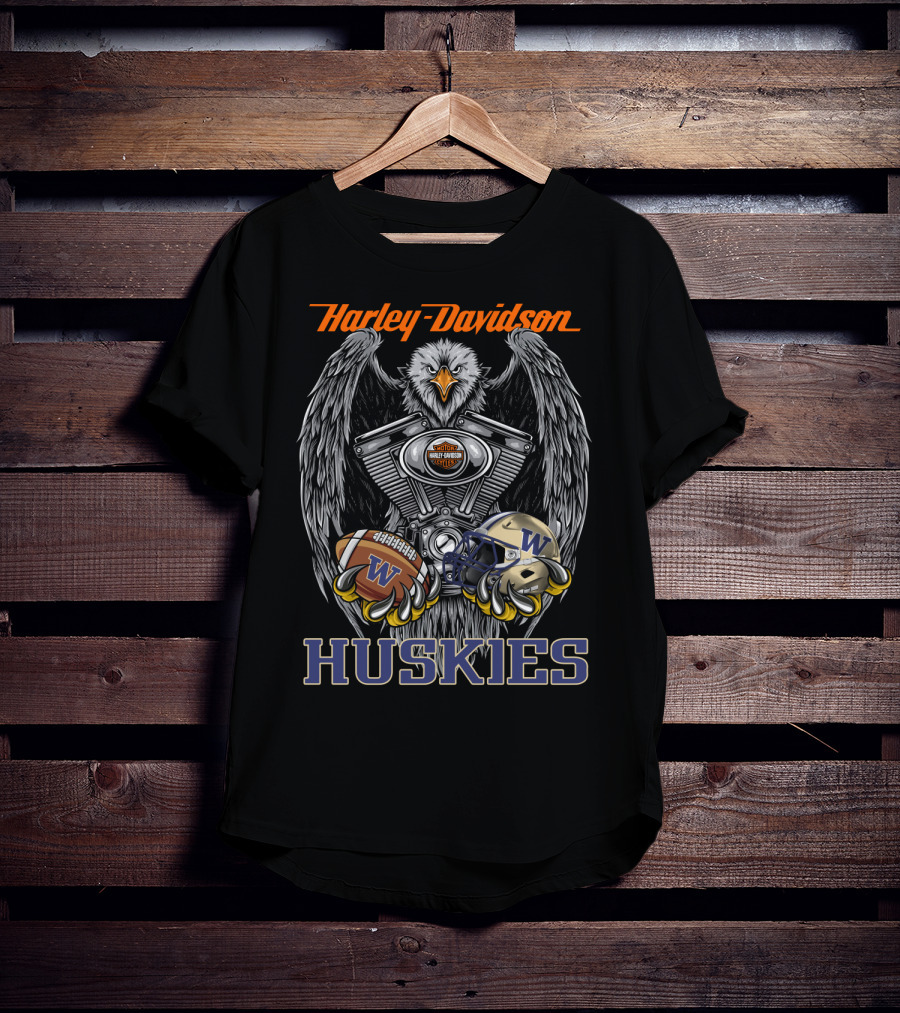 Harley Davidson Huskies Eagle Engine Football Helmet T-Shirt