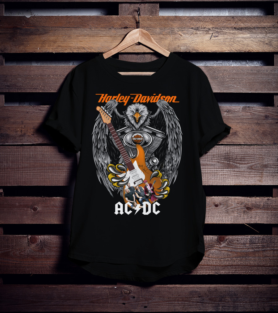 Harley Davidson Motorcycles Eagle Guitar Ac/Dc Band Collaboration T-Shirt